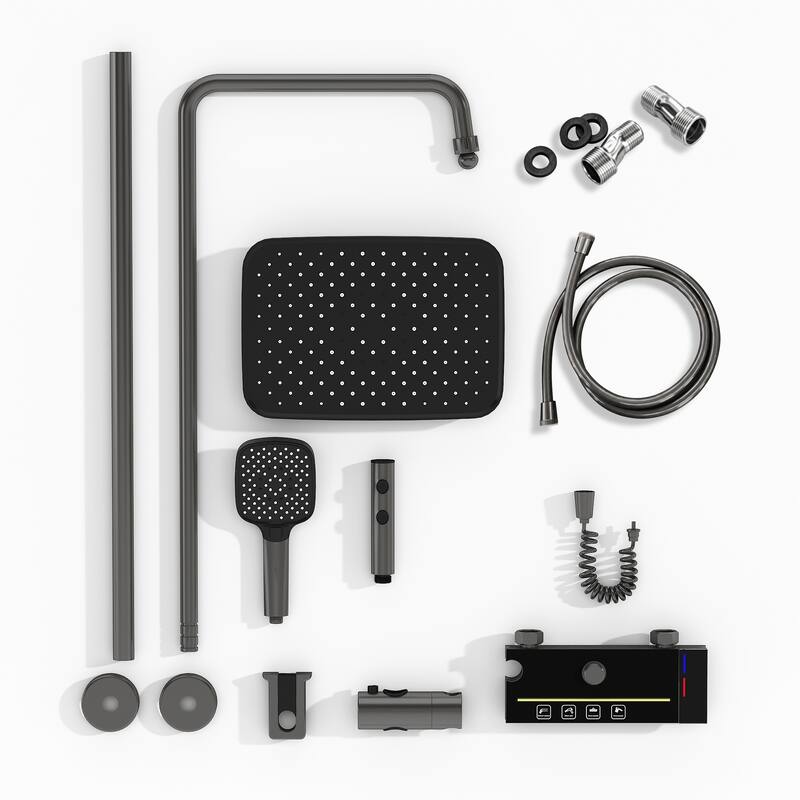 Shower System with LED Temperature Display, 4 Function Shower Panel Waterfall Tub Spout,Shower Faucet Set