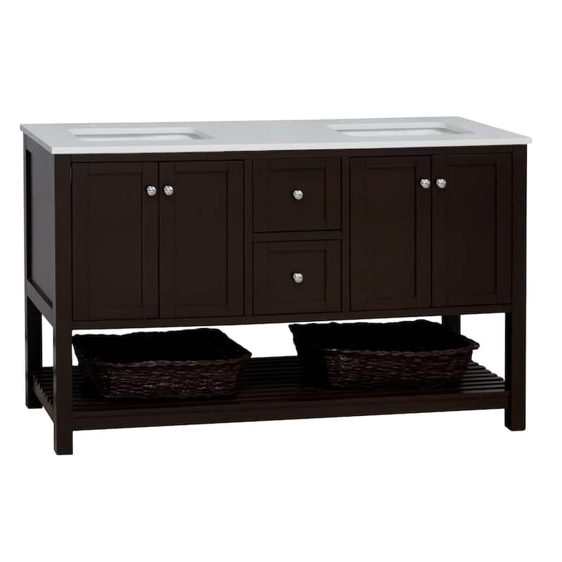 KitchenBathCollection Lakeshore 60" Double Bathroom Vanity with Engineered White Top