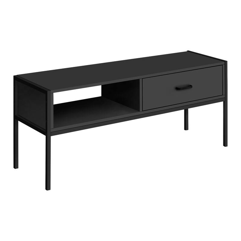 Contemporary 48-Inch TV Stand with Storage Drawer and Cable Management, Grey Laminate, Black Metal Frame