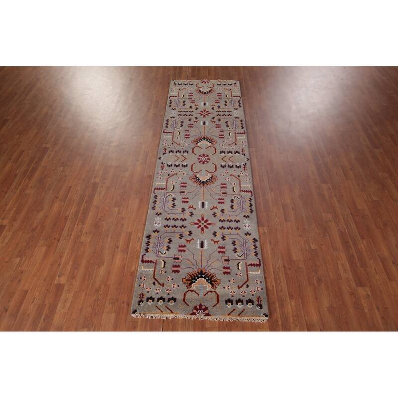 Tribal Geometric Kazak Oriental Runner Rug Hand-Knotted Wool Carpet - 3'1"x 10'3"