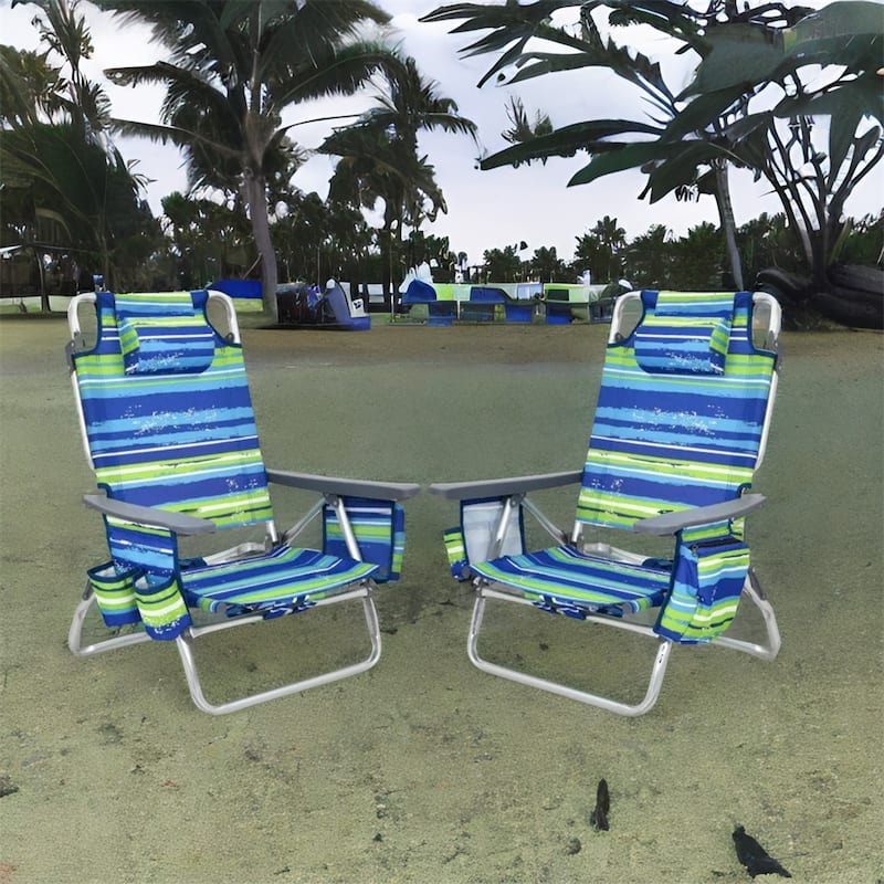 Adjustable Backrest Folding Beach Chair with Pillow - Blue