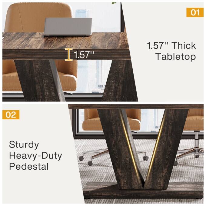 47-Inch Wooden Executive Desk with Heavy Duty Pedestal, Farmhouse Office Computer Desk for Home Office