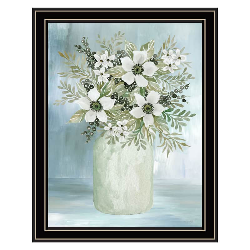 TrendyDecor4U Farmhouse "White Blooms I" Framed Print Wall Art - Multi