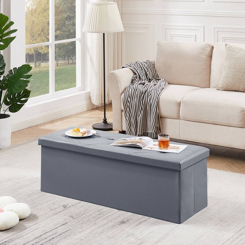 Folding Storage Ottoman, Foot Rest Stool Footstool, Leather Tufted Ottoman, Small Ottoman Cube for Living Room Bedroom Dorm
