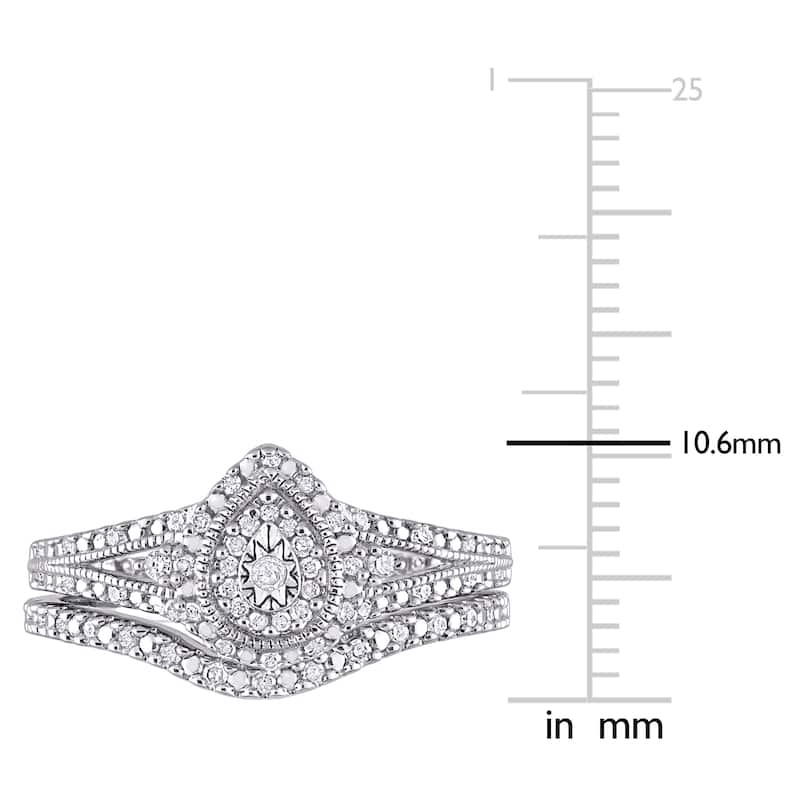 Miadora Sterling Silver 1/4ct TDW Diamond Pear Halo Split Shank Wedding Ring Set