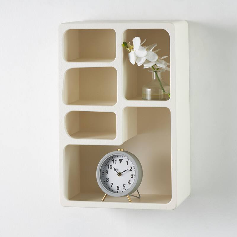 Wooden 5 Shelf Geometric Room Wall Shelf with Block Shapes - Black or Cream