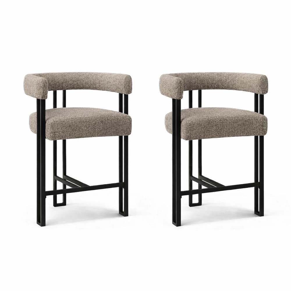 25" Seat Height Upholstered Tweed Black Matel Counter Stool