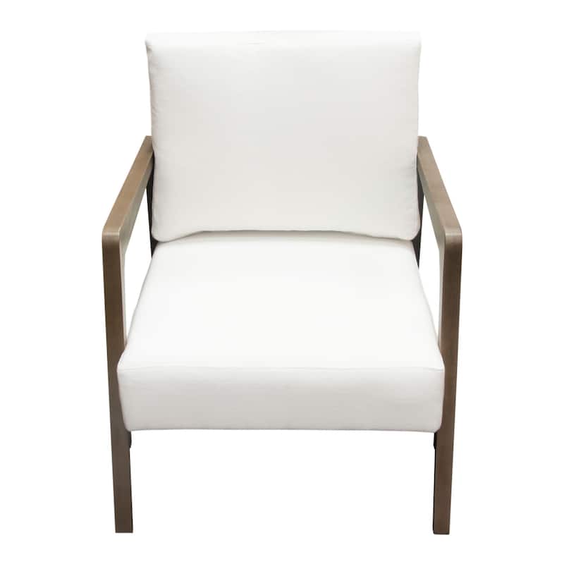 Deni Accent Armchair, White Polyester Linen Seat, Curved Wood Legs