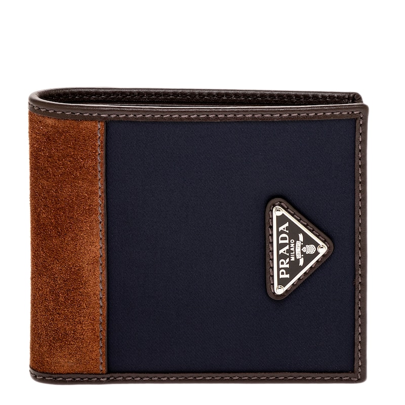 Prada Men's Re-Nylon and Leather Wallet - Navy and Brown