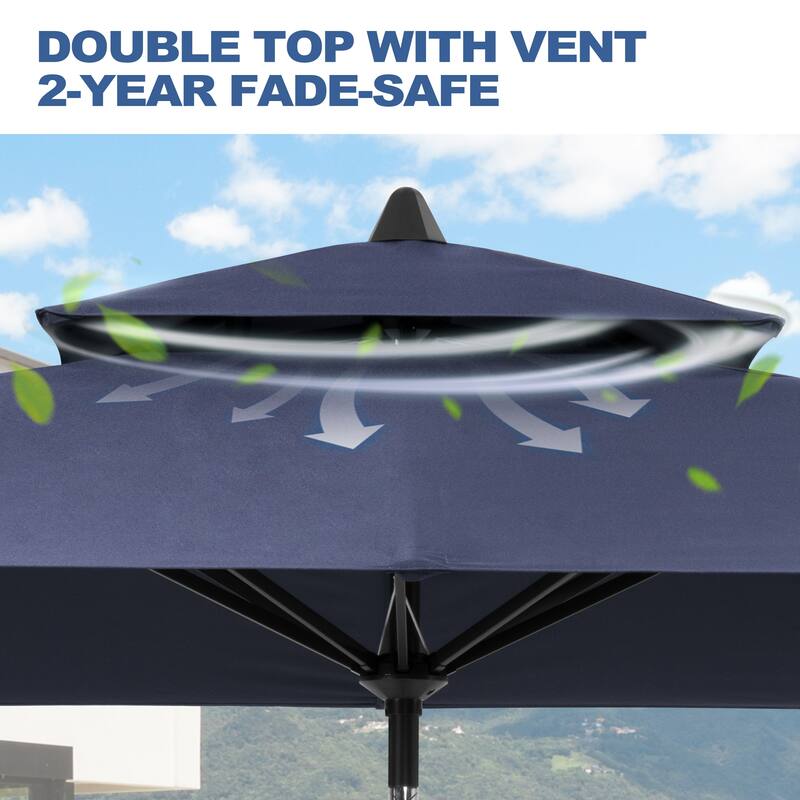 9PC Outdoor Patio Dining Set Aluminum Table with Stackable Armchairs w/ Market Umbrella Set