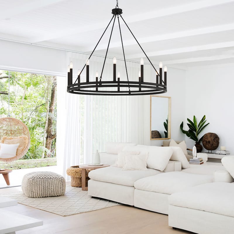 Acroma 12-light Farmhouse Black Wagon Wheel Chandelier - N/A