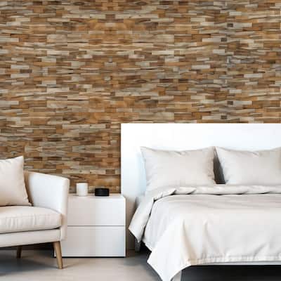 HomeRoots Brown 3D Embossed Abstract Brushed Teak Reclaimed Wood Decorative Wall Panels - 47.75' X '11.75' X '0.75