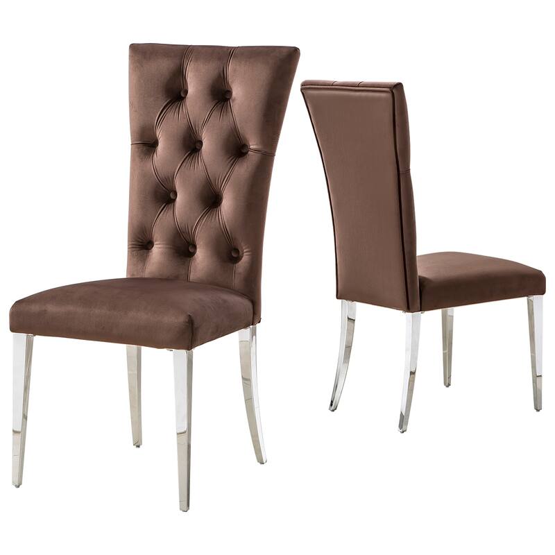 Velvet Tufted Upholstered Dining Room Chairs in Buttons Tufted High Back and Mirror Stainless Steel Legs