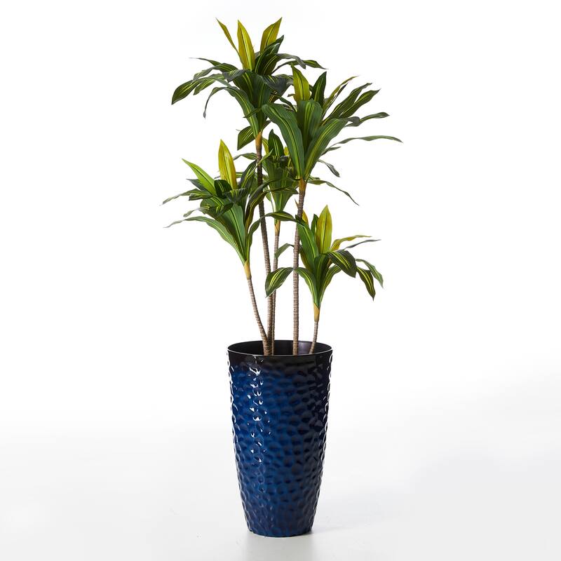 Glitzhome Set of 2 Oversized Tall Planter Honeycomb Textured Gradient Cobalt Blue Garden Plant Pots with Drainage Holes