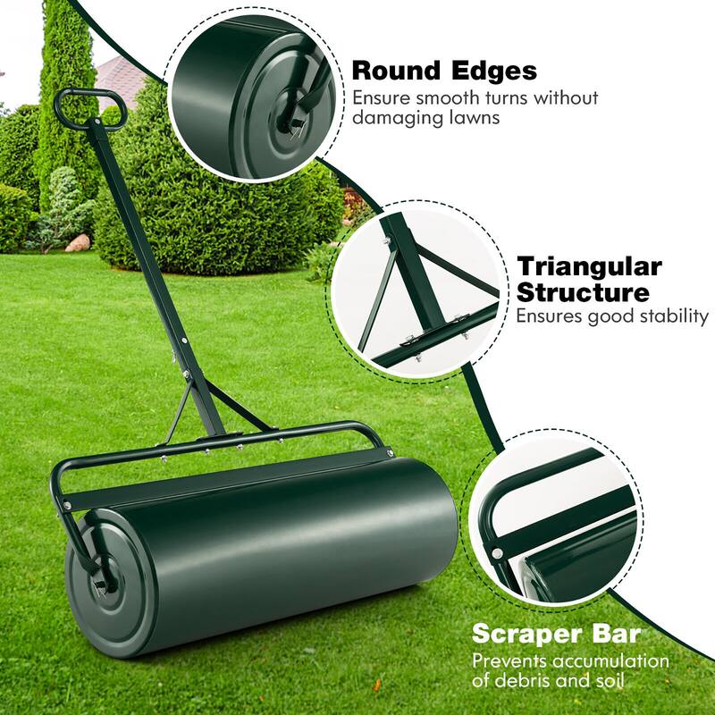 Gymax Lawn Roller Push/Tow Behind a Tractor Sod Drum Roller for Park