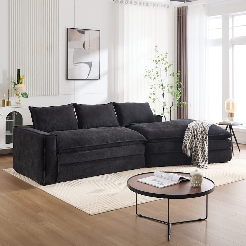 Modern Modular Sectional Sofa, Upholstered Cloud Couch with Deep Seats - Black