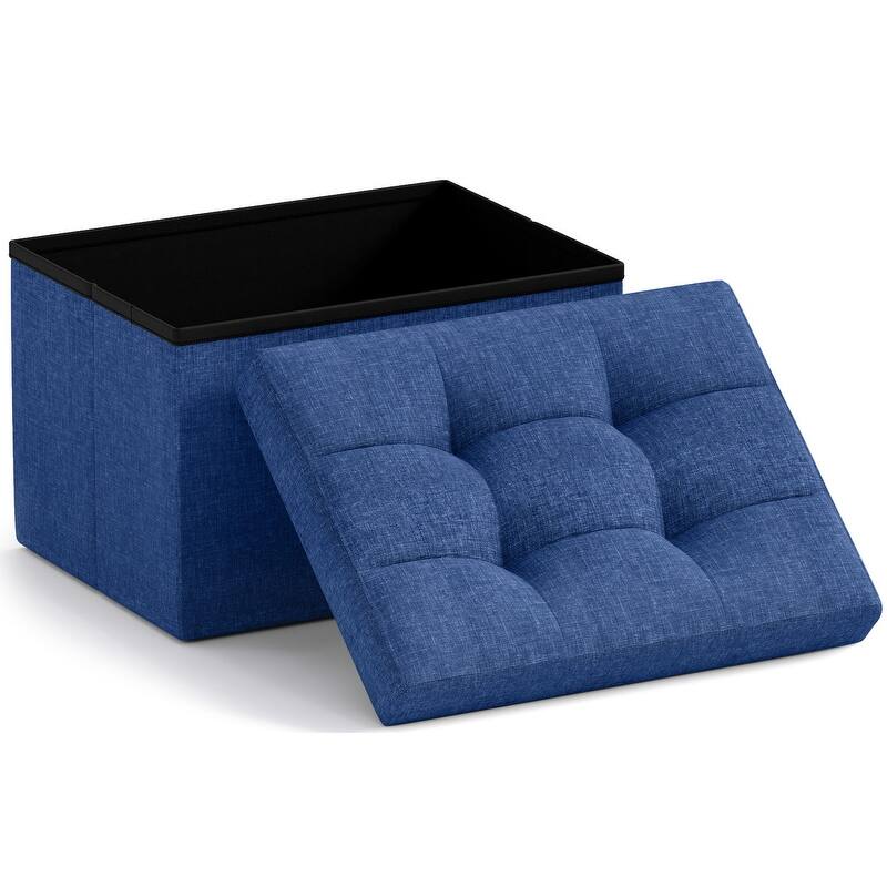 Small Foldable Rectangle Storage Ottoman - Navy Blue