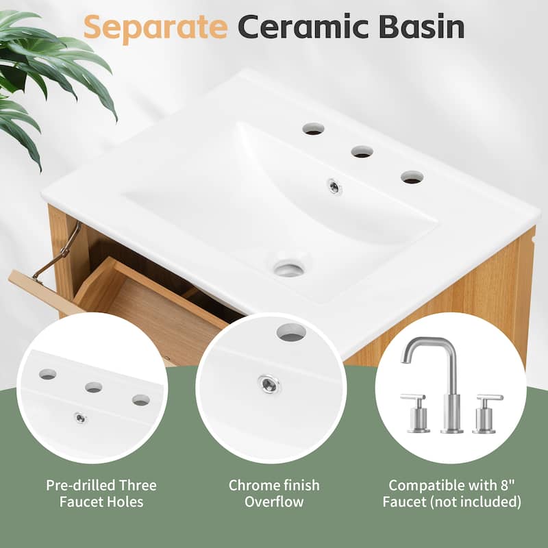 24 Inch Bathroom Vanity with Sink, Flip Drawer and Two Soft-Close Drawers