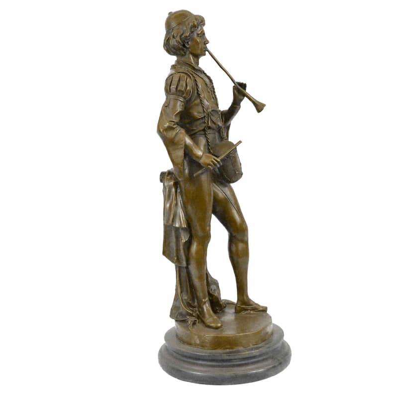 French Civil War Drummer Bronze Sculpture Marble Base Figurine Statue Figure Art