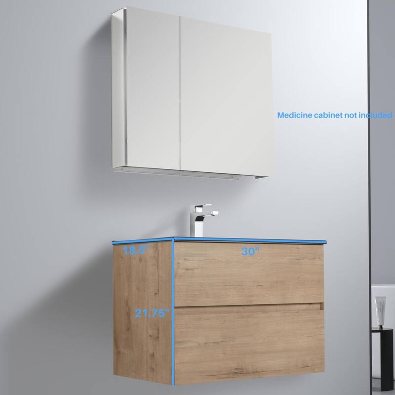 Blossom 30 Inch All Wood Wall Mounted Floating Bathroom Vanity with Sink