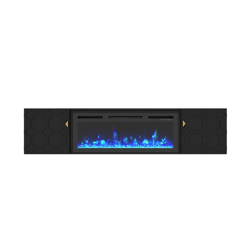 67 In. Black Media Tv Stand In High Gloss Paint Mdf
