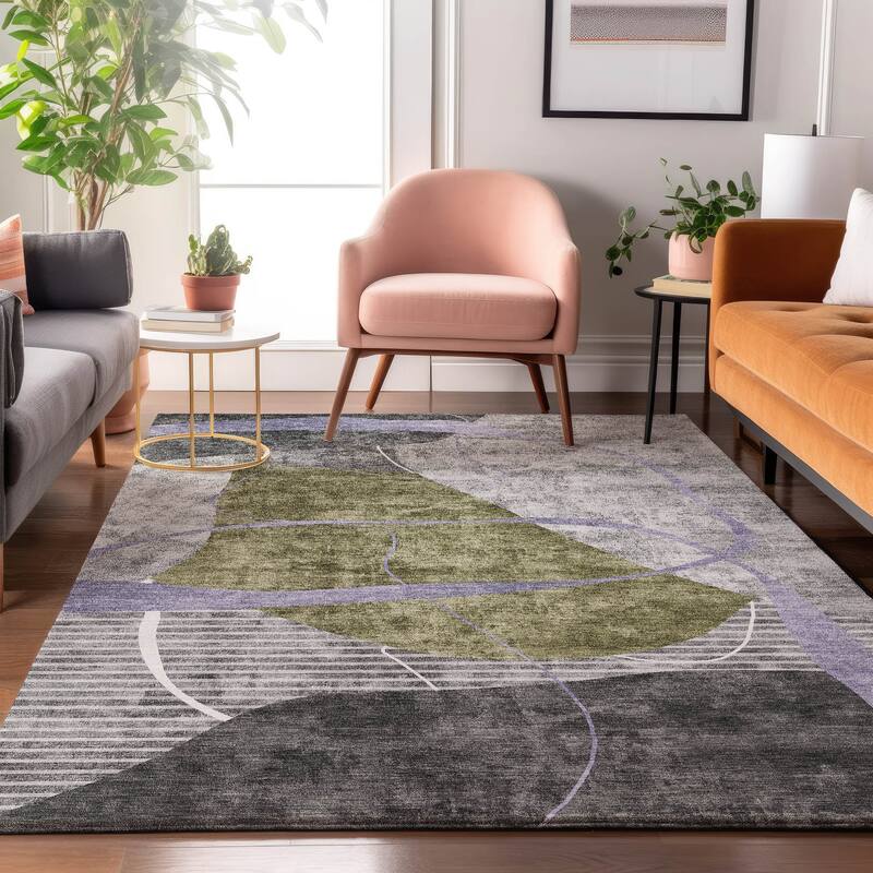Premium Washable Super Soft Modern Carson Mayfield Rug - Olive - 10' x 14' - Rectangle