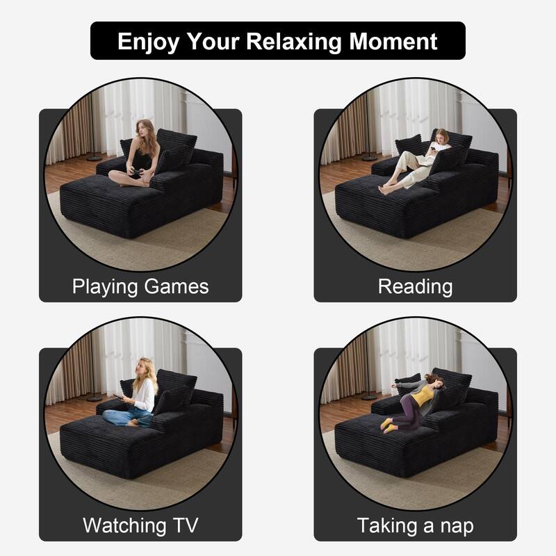 Oversized Chaise Lounge Chair, Modern Corduroy Sleeper Sofa Daybed, Black, No Assembly