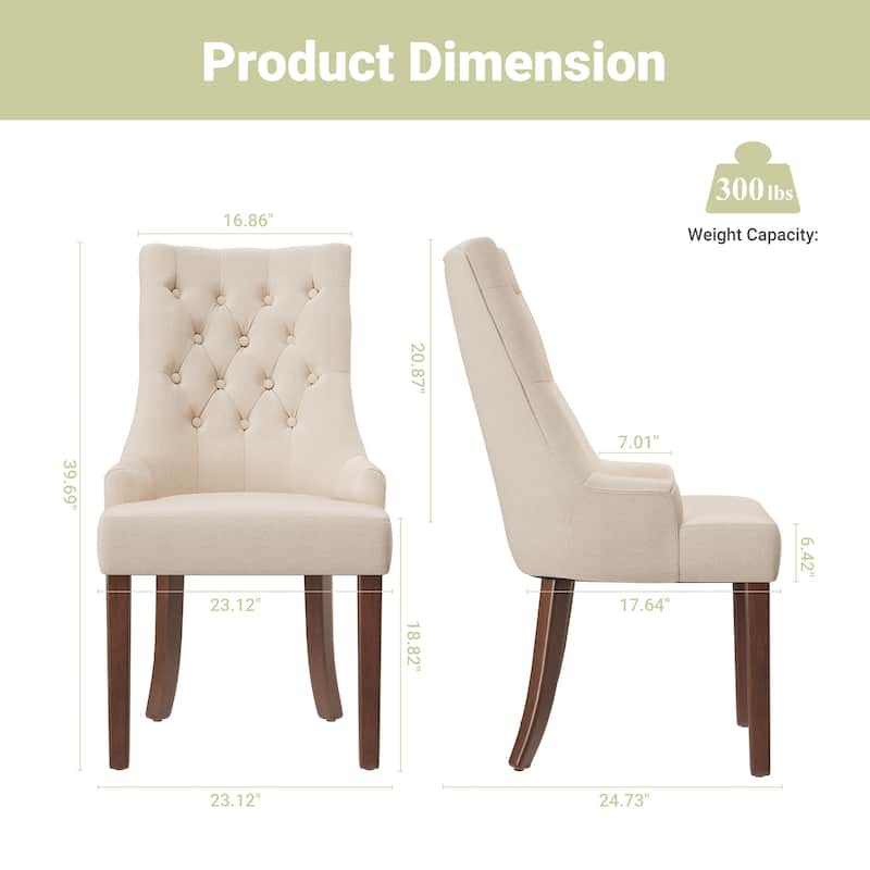 Wingback Upholstered Dining Chairs Set of 2, Fabric Side Dining Room Chairs with Tufted Button