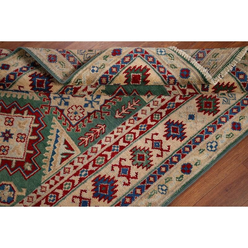 Kazak Oriental Accent Rug Handmade Green Wool Carpet - 3'3" x 4'8"