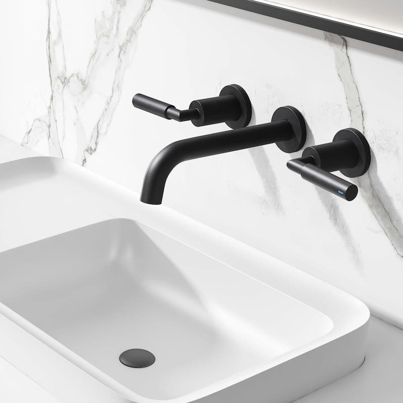 Solid Brass Wall Mounted Widespread 2-Handle Bathroom Faucet With Pop-up Drain Assembly