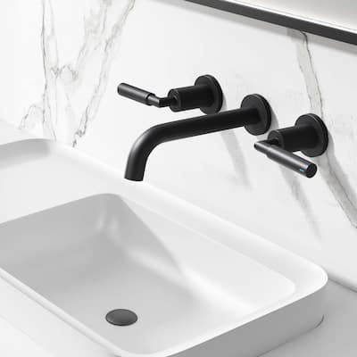 Solid Brass Wall Mounted Widespread 2-Handle Bathroom Faucet With Pop-up Drain Assembly