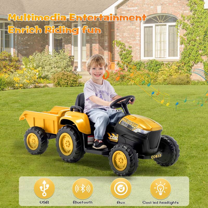 EROMMY Ride on Car Toys with Remote Control, Digger, Horn, Lights, Music Player, Safety Belt,