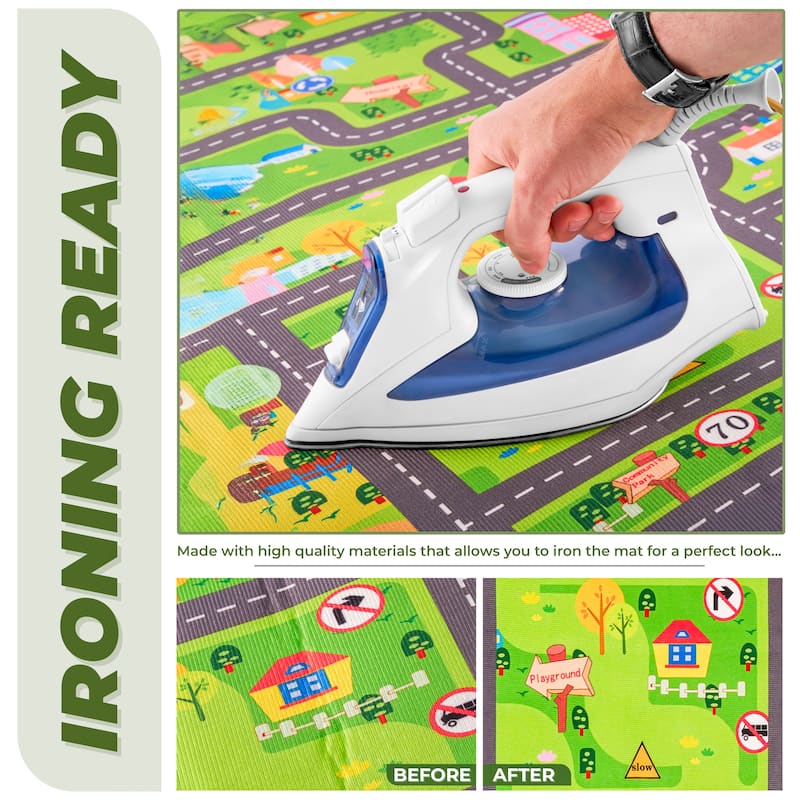 Sorbus City Streets Car Road Map – Interactive Toy Car Route, Activity Area Carpet Rug Floor Playmat, Washable Rug for Kids (L)