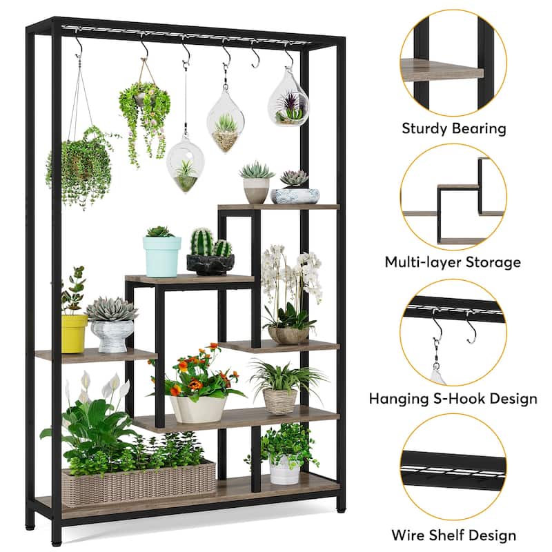 70.9 Inches Tall Indoor Plant Stand with 10PC S Hanging Hooks