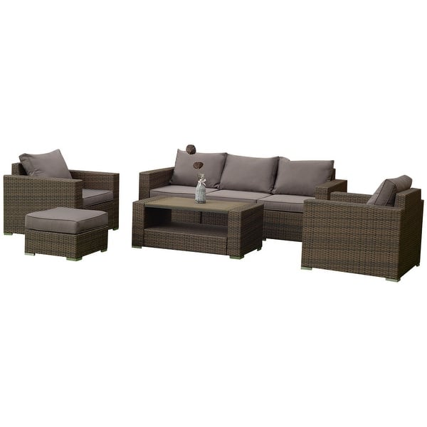 Shop Costway 7 Pcs Outdoor Patio Rattan Furniture Set Sectional Steel Frame Cushioned Deck As Pic Overstock 16419859