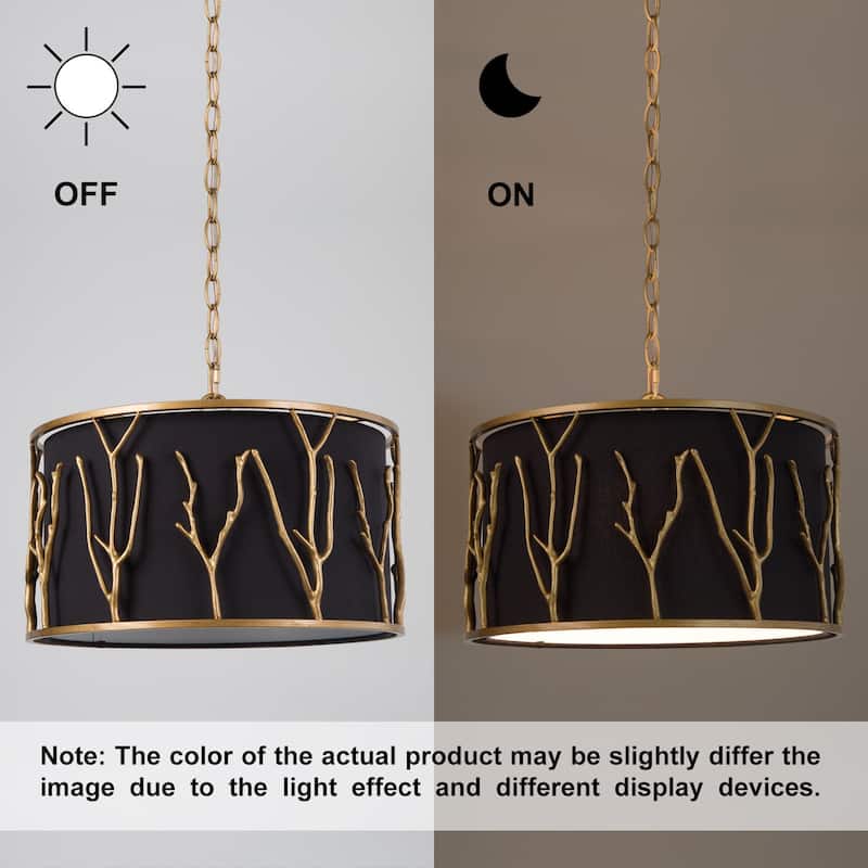 Malryn Mid-century Modern 4-Light Brass Black Glam Drum Chandelier for Dining Room - D 15.5" x H 10"
