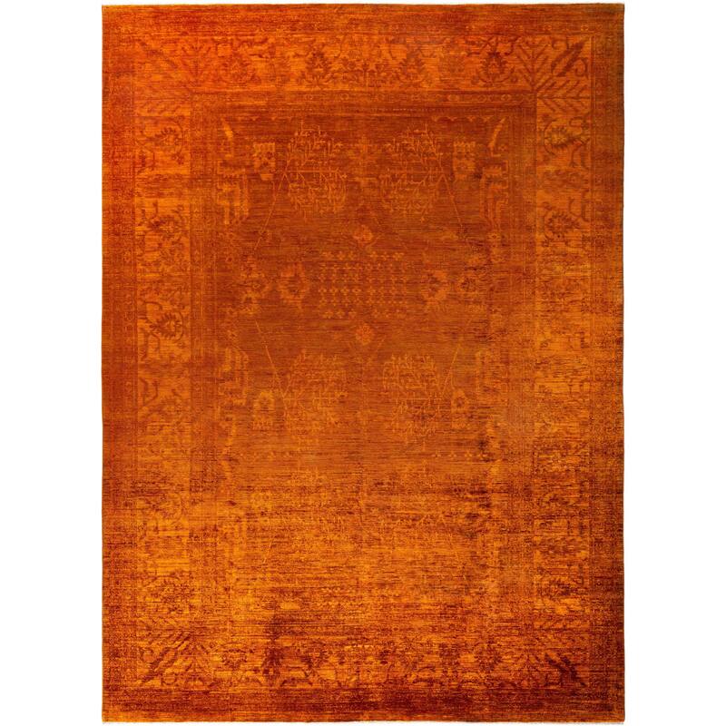 Overdyed One-of-a-Kind Hand-Knotted Area Rug - Orange - 9' 10" x 13' 7"