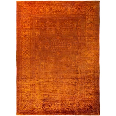 Overdyed One-of-a-Kind Hand-Knotted Area Rug - Orange - 9' 10" x 13' 7"