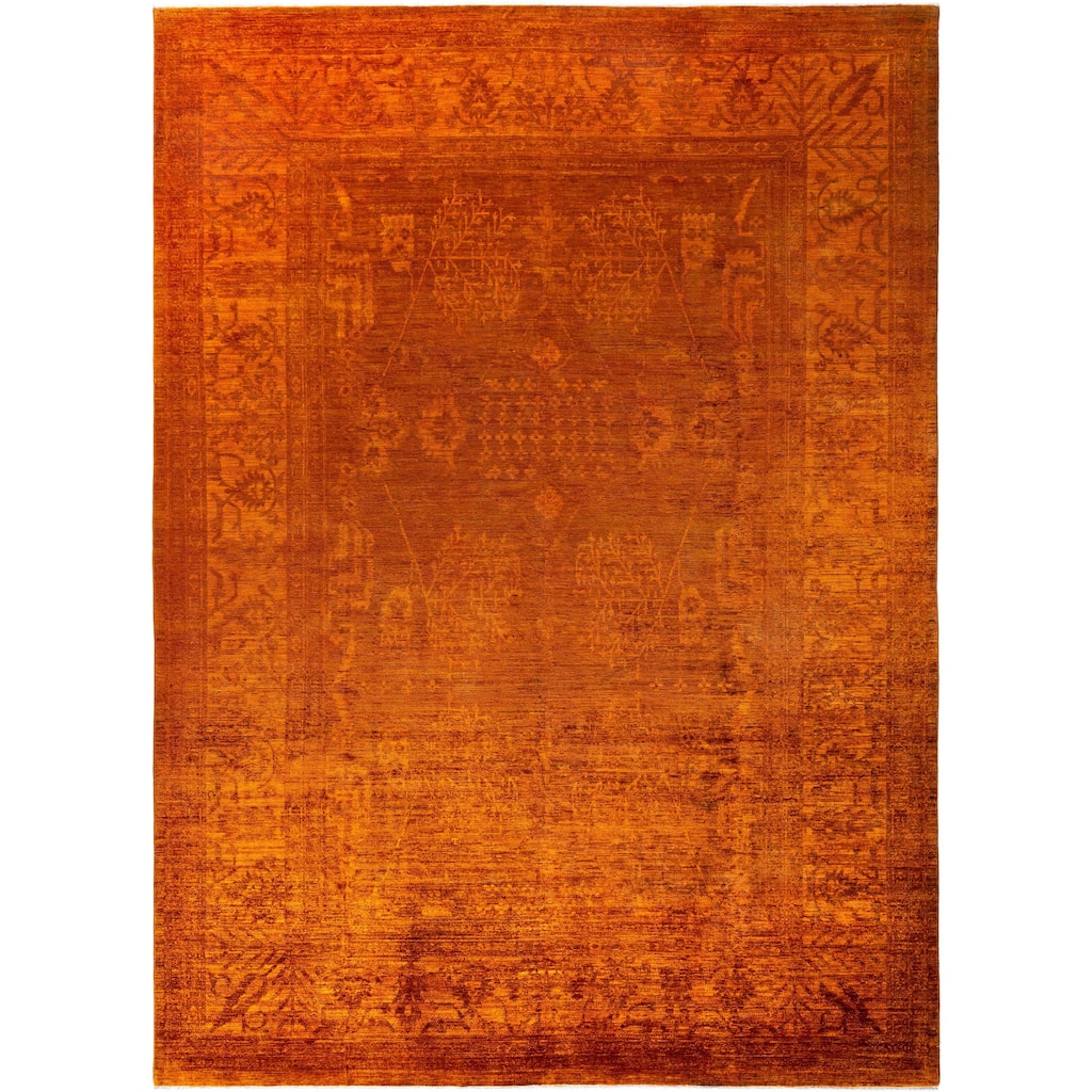 Overdyed One-of-a-Kind Hand-Knotted Area Rug - Orange - 9' 10" x 13' 7"