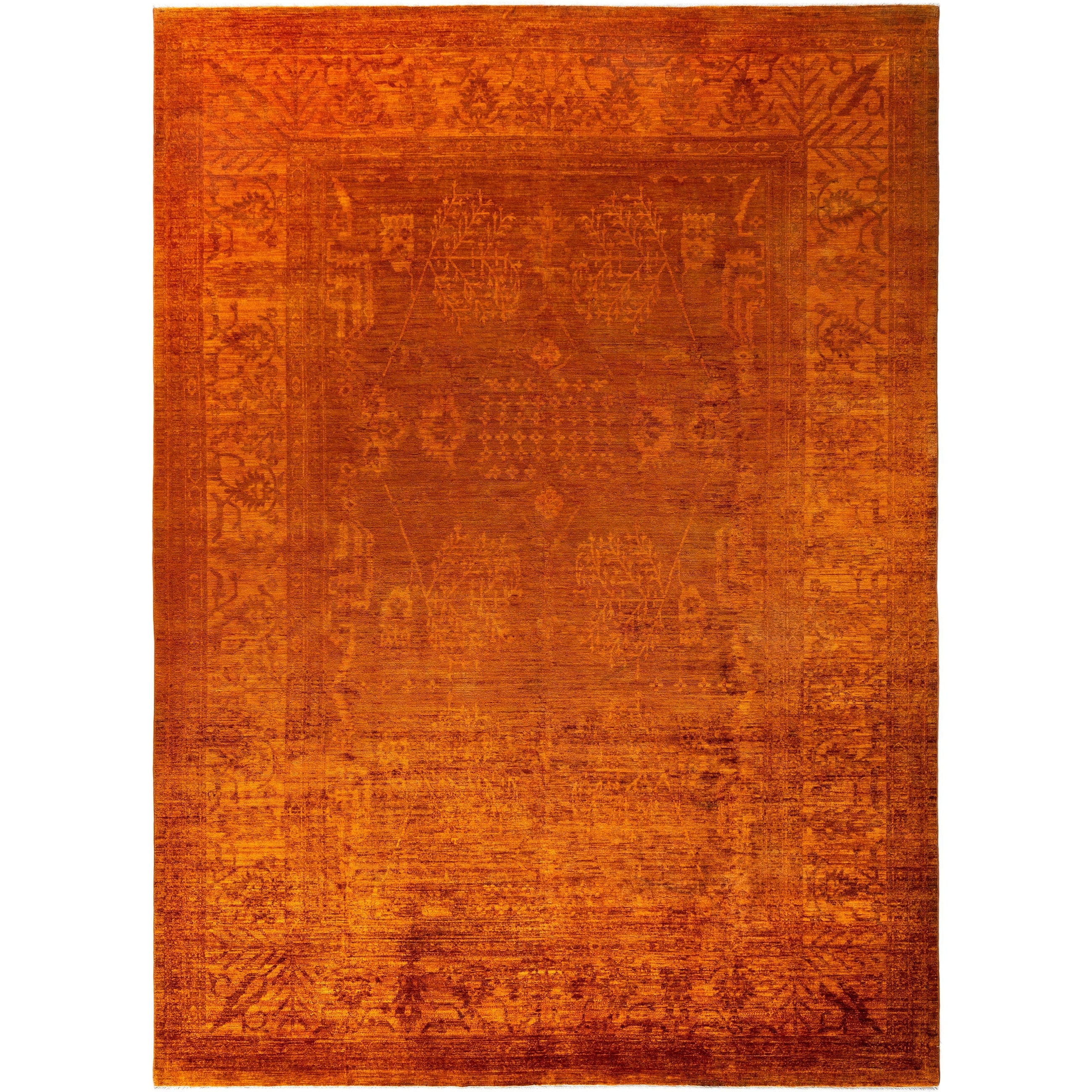 Overdyed One-of-a-Kind Hand-Knotted Area Rug - Orange - 9' 10" x 13' 7"