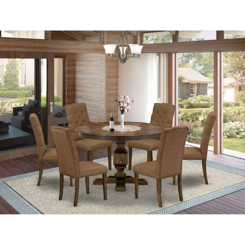 HomeStock 3-Piece Distressed Jacobean Finish Solid Wood Top Dining Table with 2 Chairs