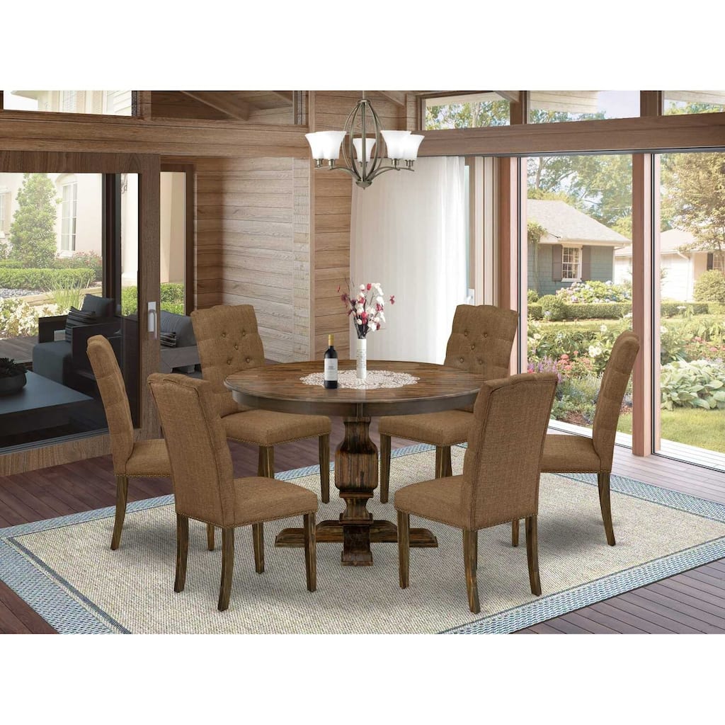 HomeStock 3-Piece Distressed Jacobean Finish Solid Wood Top Dining Table with 2 Chairs