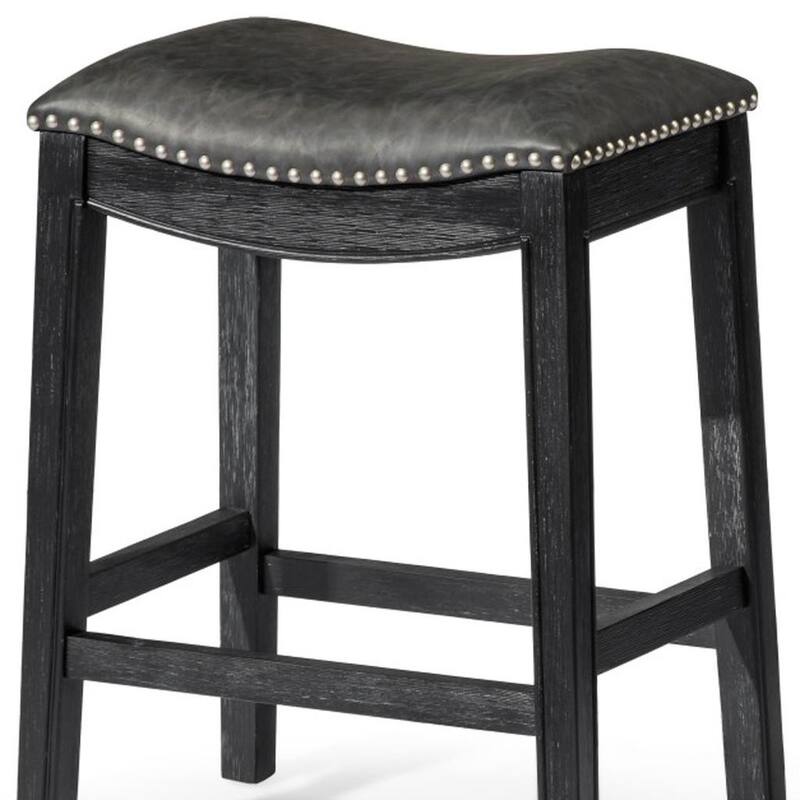 HomeRoots 26" Charcoal and Black Faux Leather and Solid Wood Backless Counter Height Bar Chair