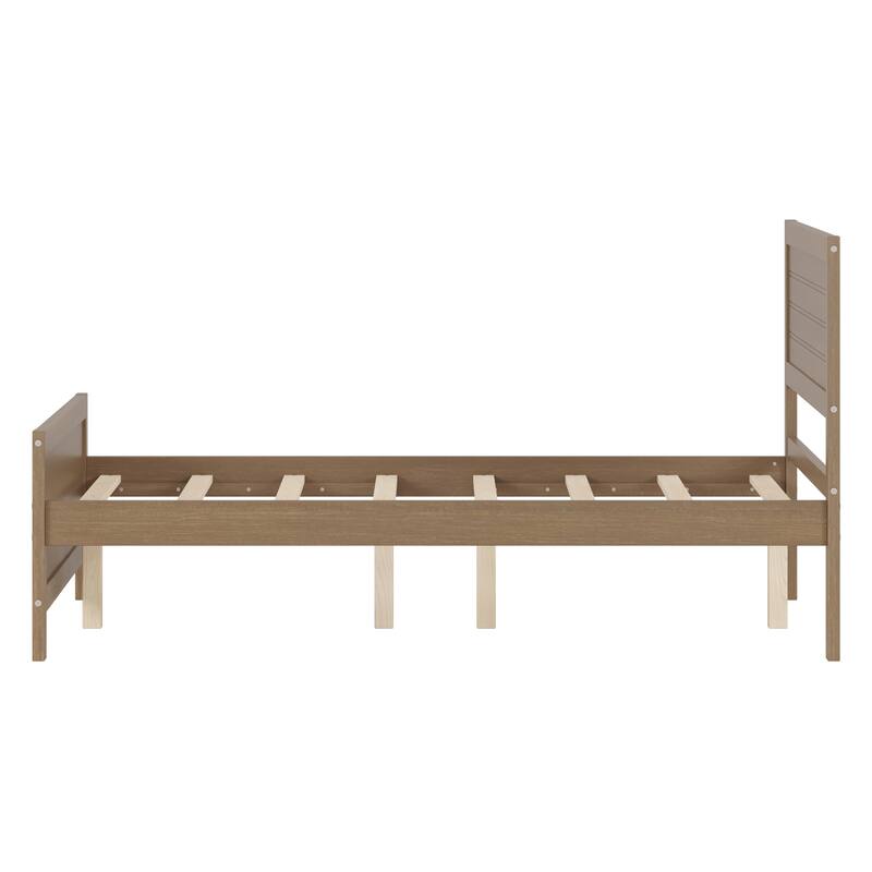 Wood Platform Bed Frame with Headboard and Wood Slat Support