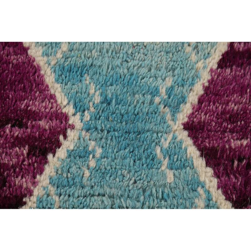 Geometric Moroccan Accent Rug Hand-Knotted Wool Carpet - 2'10" x 5'4"