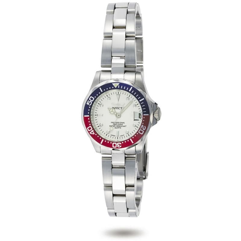 Invicta Women's 8940 Pro Diver Quartz 3 Hand Silver Dial Watch - White