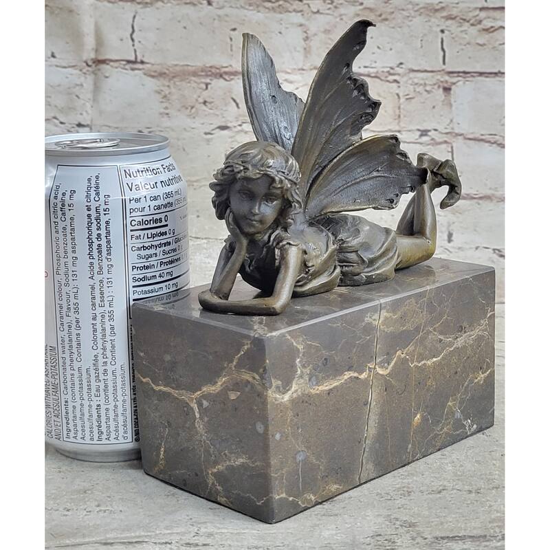 Fairy Child Young Girl Laying Down In Thought Bronze Metal Figure Statue Sculpture Marble Base