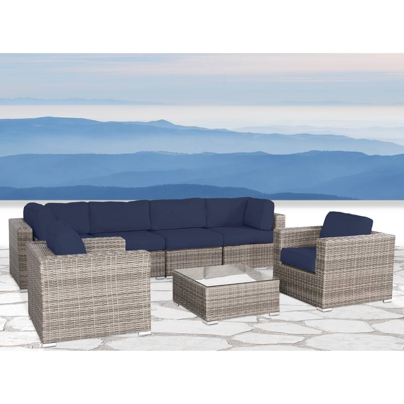Wicker/Rattan 6 - Person Seating Group with Cushions - Navy Blue