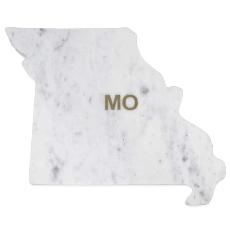 Lg Polished Marble "Missouri" Cutting Board w/brass state abbreviation - White