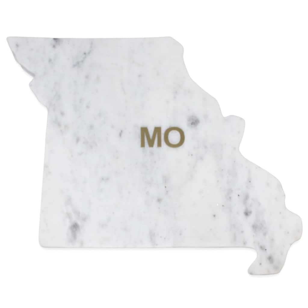 Lg Polished Marble "Missouri" Cutting Board w/brass state abbreviation - White